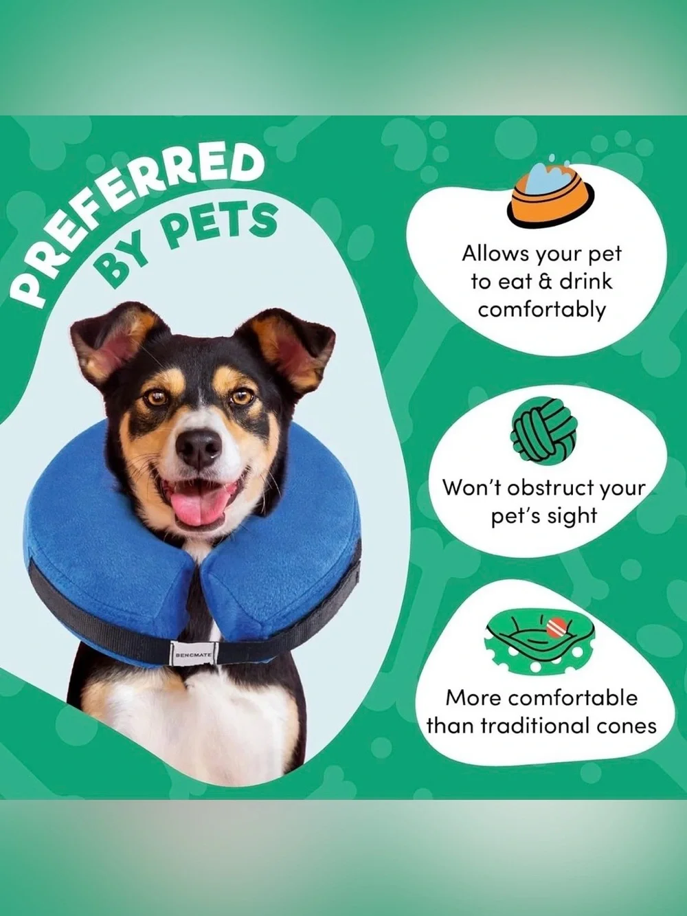 BENCMATE Inflatable Dog Cone Collar Alternative, Soft Dog Cone for Small Medium